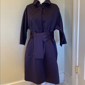 NWT Simply Vera Wang trench coat deep purple satin wide sash Sz XS